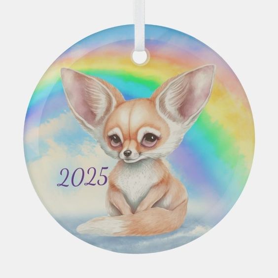 (image for) Round Fennec Fox 2025 CA Rainbow Glass Ornament